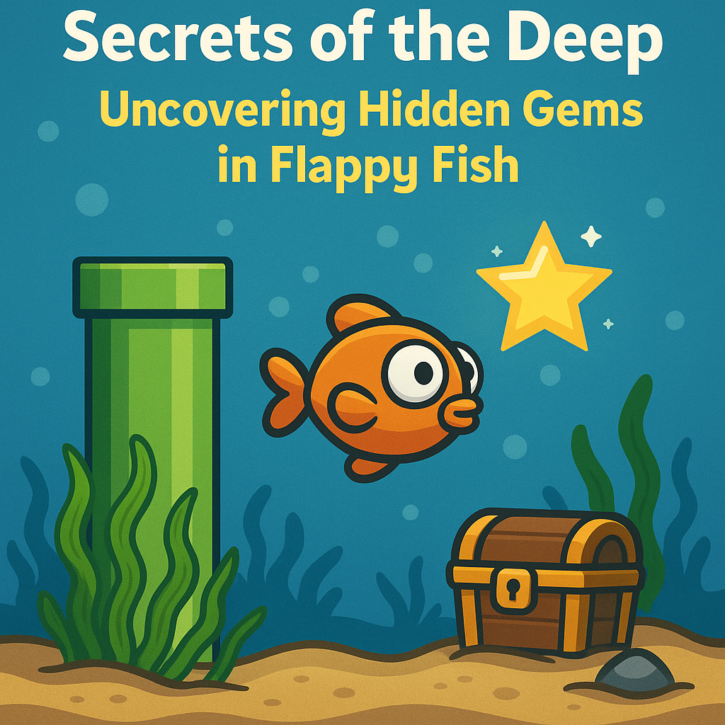 Flappy Fish character near a treasure chest, symbolizing hidden secrets.